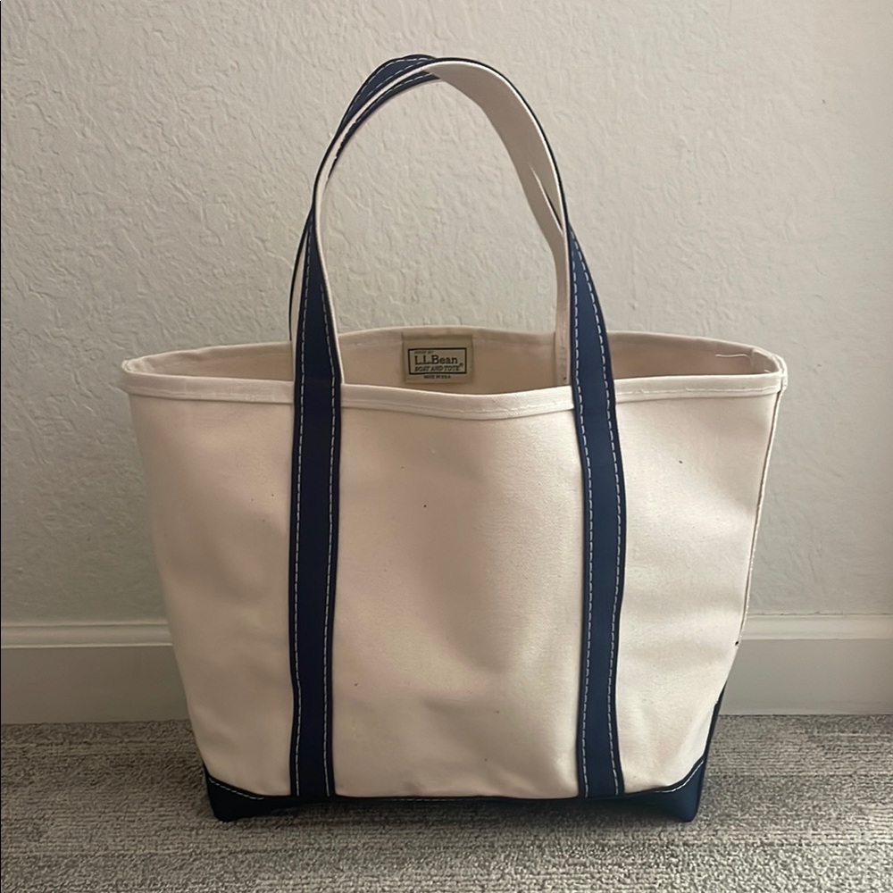L.L. Bean Canvas Tote with Navy Straps